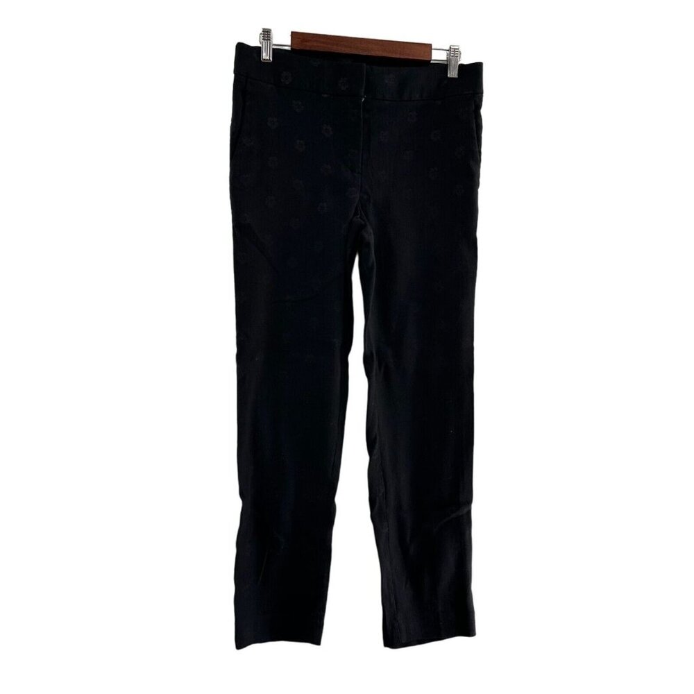 Loft Marisa Black Jacquard‎ Ankle Pants Womens Size 6 Embroidered floral Office